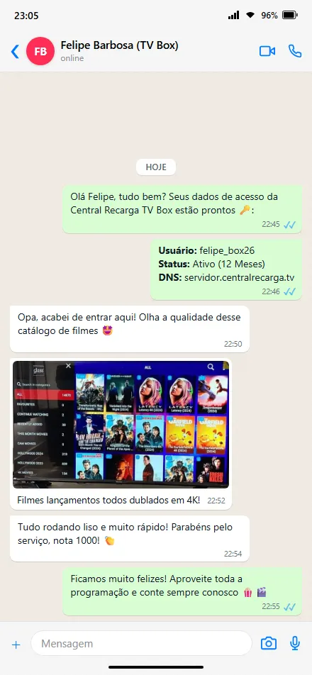 Atendimento no WhatsApp para renovação de plano anual